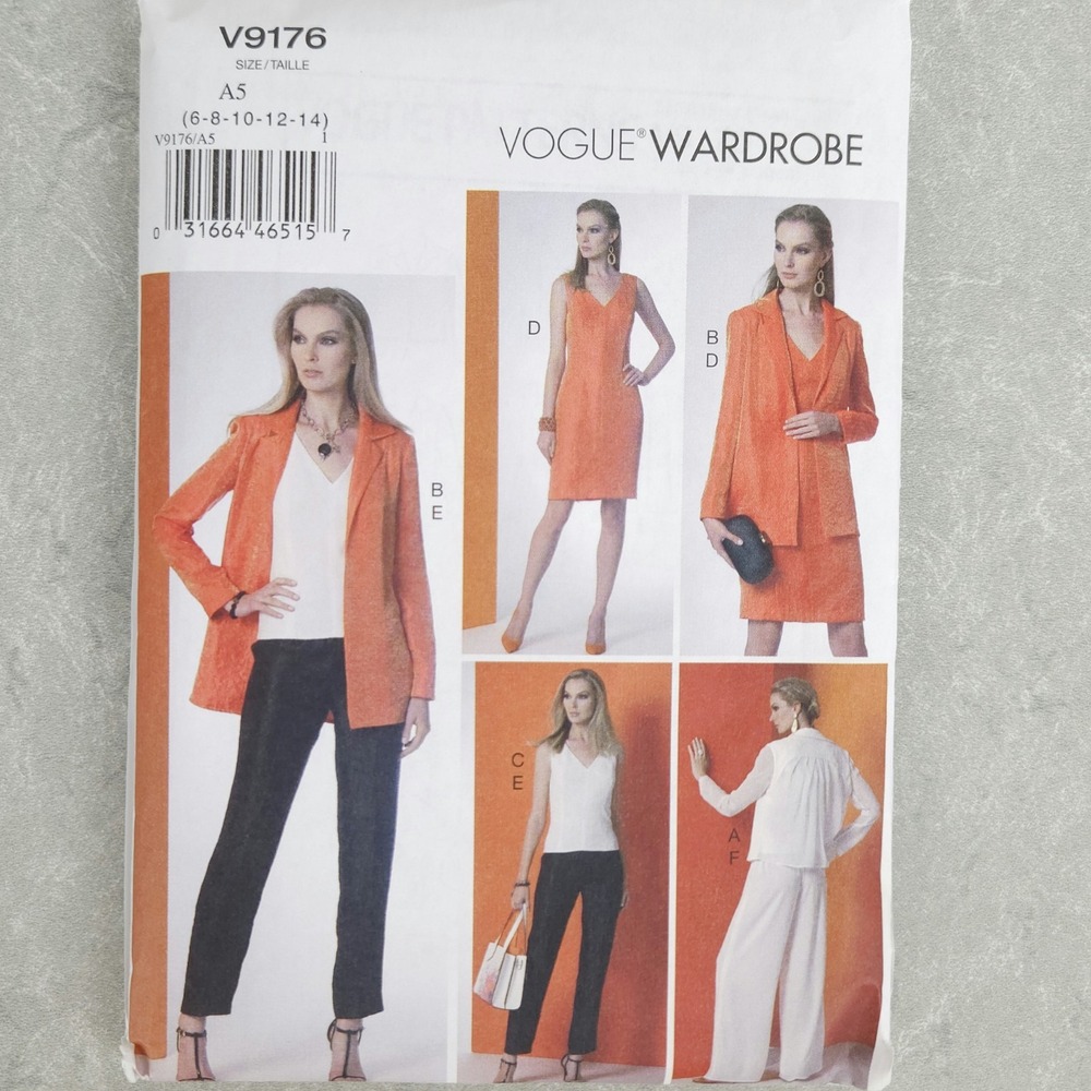 Vogue V9176 Sewing Pattern Misses Jacket Top Dress Pants Wardrobe Capsule 6-14